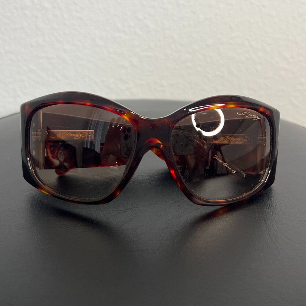 Ed Hardy Vintage Sunglasses Love Dog Y2K Tortoise EHS 006 Unisex Crystal